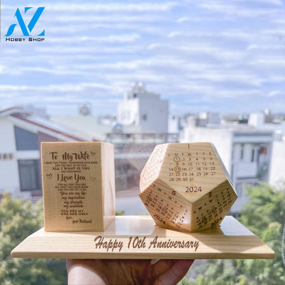 To My Wife Wooden Pen Holder & Desk Calendar - Home And Office Decoration