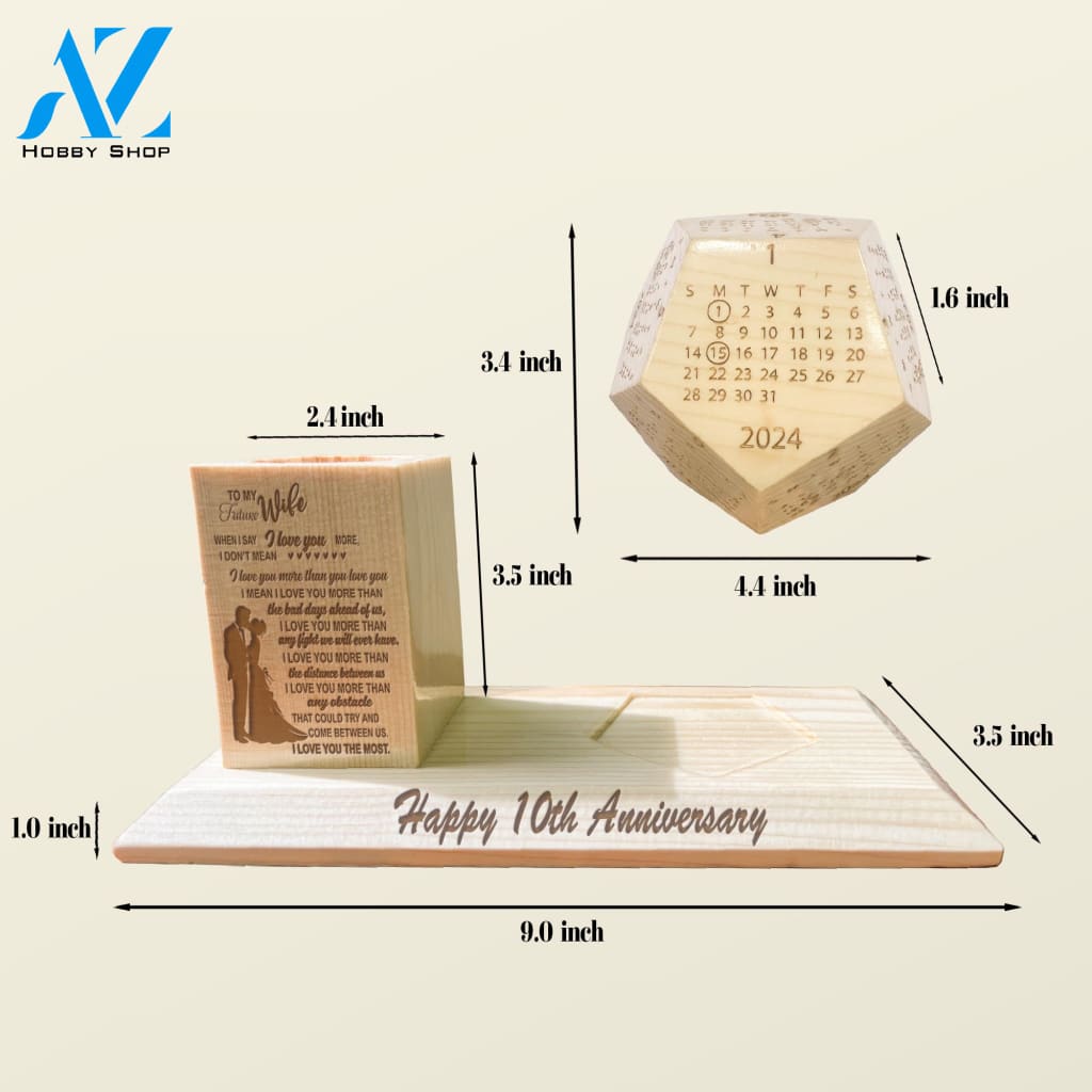 To My Wife Wooden Pen Holder & Desk Calendar - Home And Office Decoration