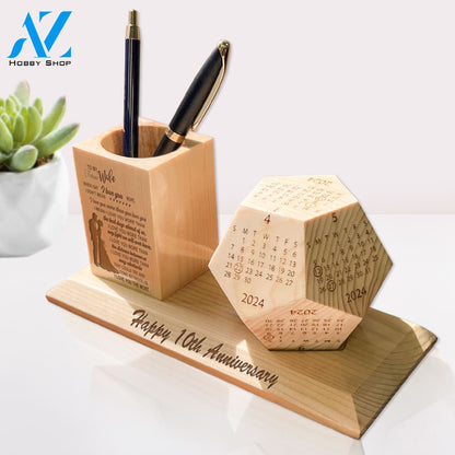To My Wife Wooden Pen Holder & Desk Calendar - Home And Office Decoration