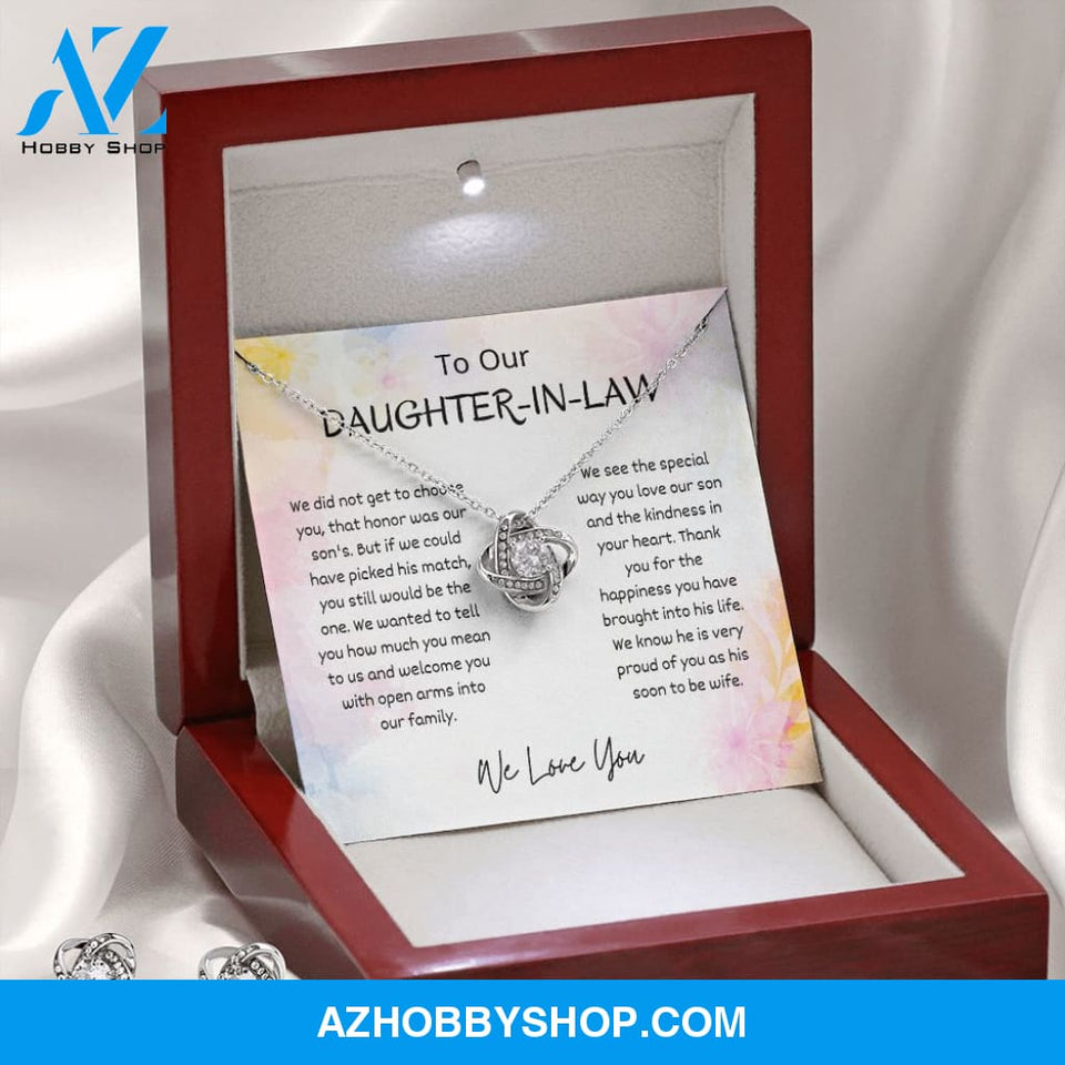 To Our Daughter In Law - Love Knot Earring and Silver Necklace Set
