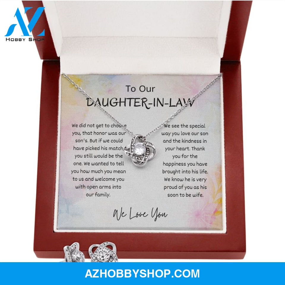 To Our Daughter In Law - Love Knot Earring and Silver Necklace Set