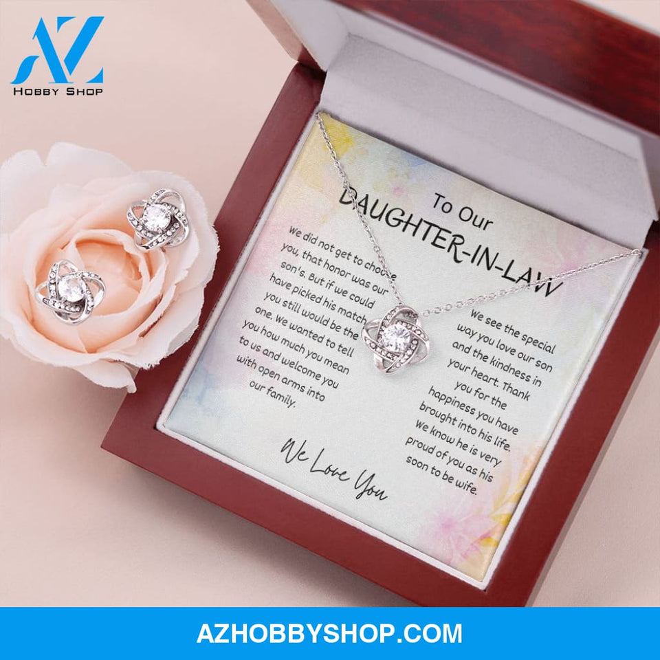 To Our Daughter In Law - Love Knot Earring and Silver Necklace Set