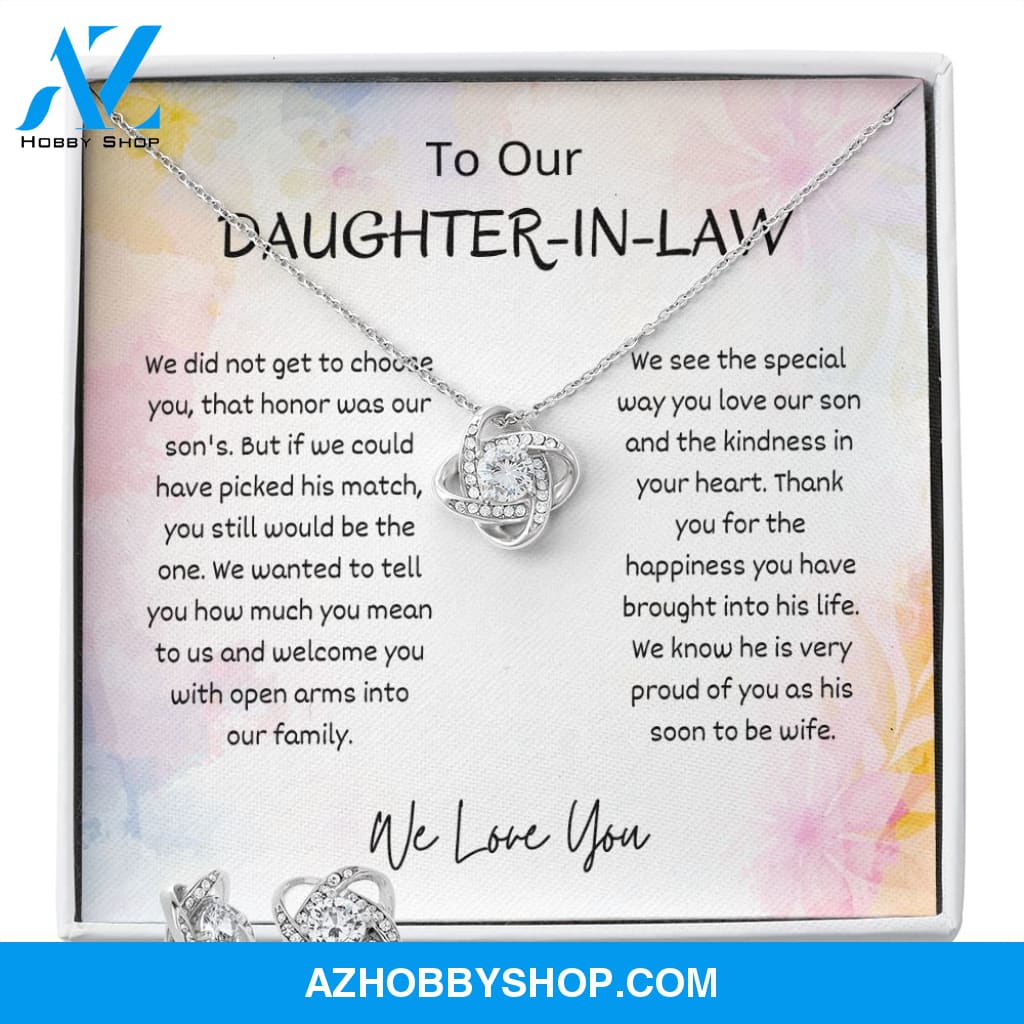 To Our Daughter In Law - Love Knot Earring and Silver Necklace Set