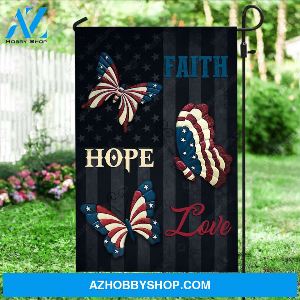 Unique butterfly, US flag, Faith, Hope, Love - Jesus Flag