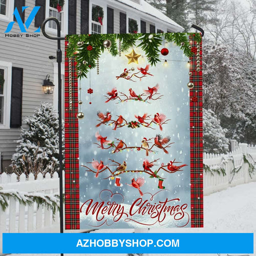 Unique Christmas tree, Beautiful cardinal, Winter forest, Merry Christmas - Jesus Flag