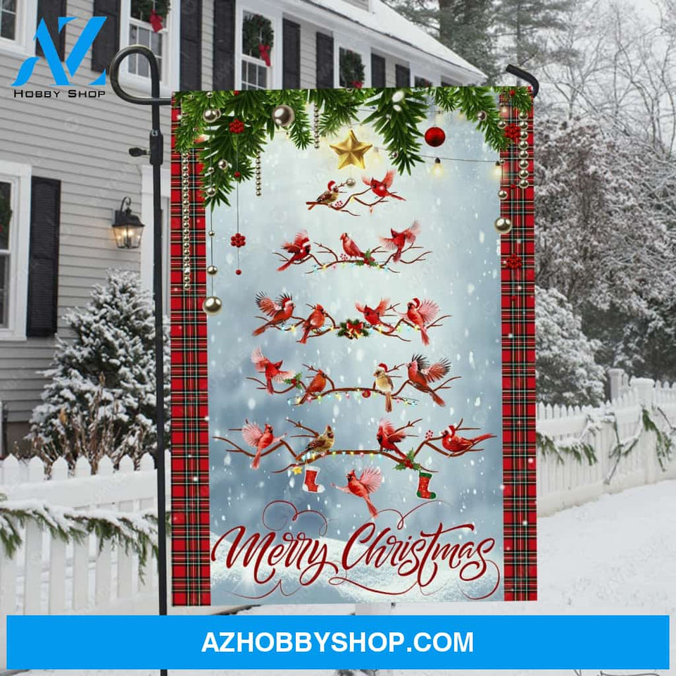 Unique Christmas tree, Beautiful cardinal, Winter forest, Merry Christmas - Jesus Flag