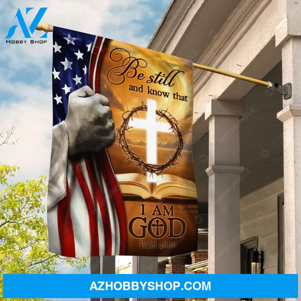 Unique cross, Crown of thorn, Orange sunset, Bible drawing, Be still and know that I am God - Jesus Flag