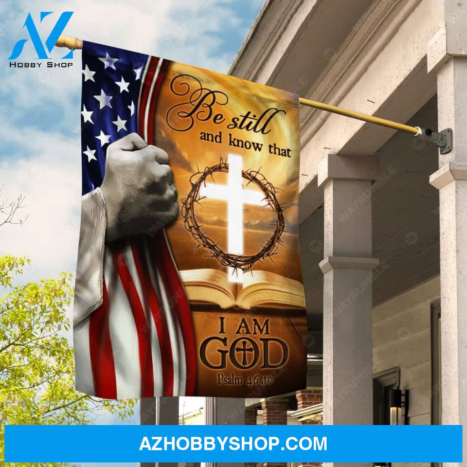 Unique cross, Crown of thorn, Orange sunset, Bible drawing, Be still and know that I am God - Jesus Flag