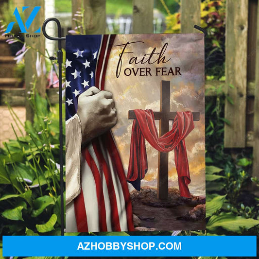 Unique cross, Red silk, Old US flag, Jesus's hand, Faith over fear - Jesus Flag