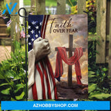 Unique cross, Red silk, Old US flag, Jesus's hand, Faith over fear - Jesus Flag