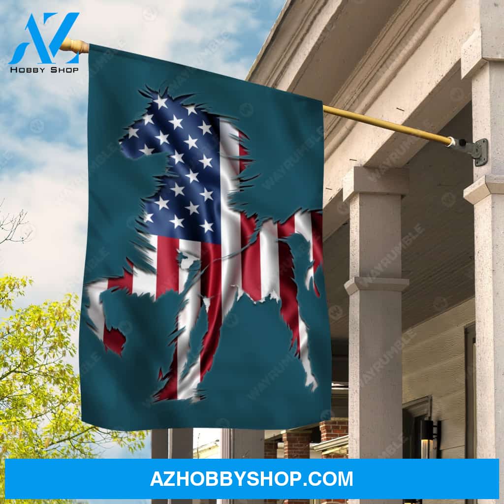 Unique horse drawing, US flag, Blue background - Jesus Flag