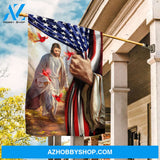 Unique Jesus painting, Pretty cardinal, Jesus's hand, Autumn forest - Jesus Flag