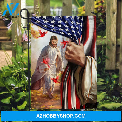 Unique Jesus painting, Pretty cardinal, Jesus's hand, Autumn forest - Jesus Flag