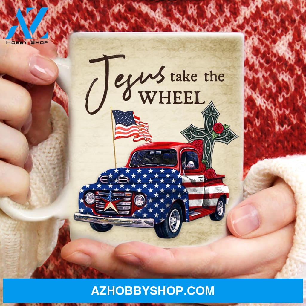 US flag, Awesome truck, Jesus take the wheel - Jesus AOP Mug