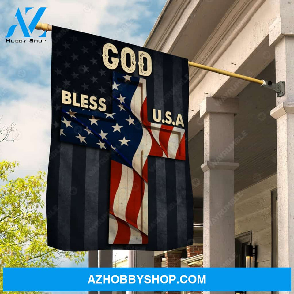 US flag, Beautiful cross drawing, God bless USA - Jesus Flag