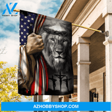 US flag, Black lion painting, Crown of thorn, Cross symbol - Jesus Flag