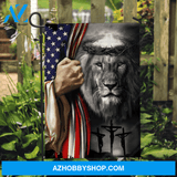 US flag, Black lion painting, Crown of thorn, Cross symbol - Jesus Flag
