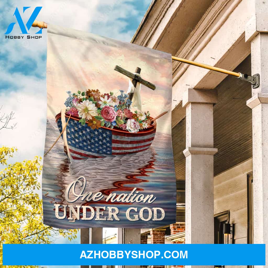 US flag, Boat painting, Cross symbol, One nation under God - Jesus Flag
