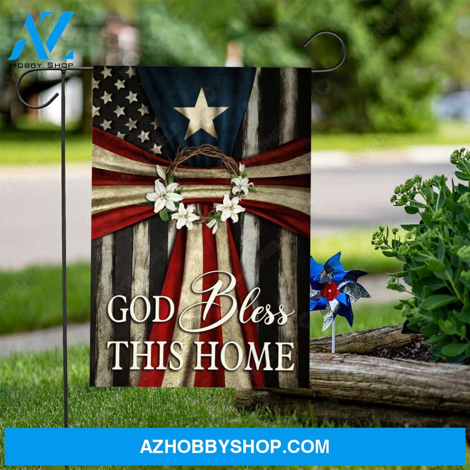 US flag, Flower crown, God bless this home - Jesus Flag