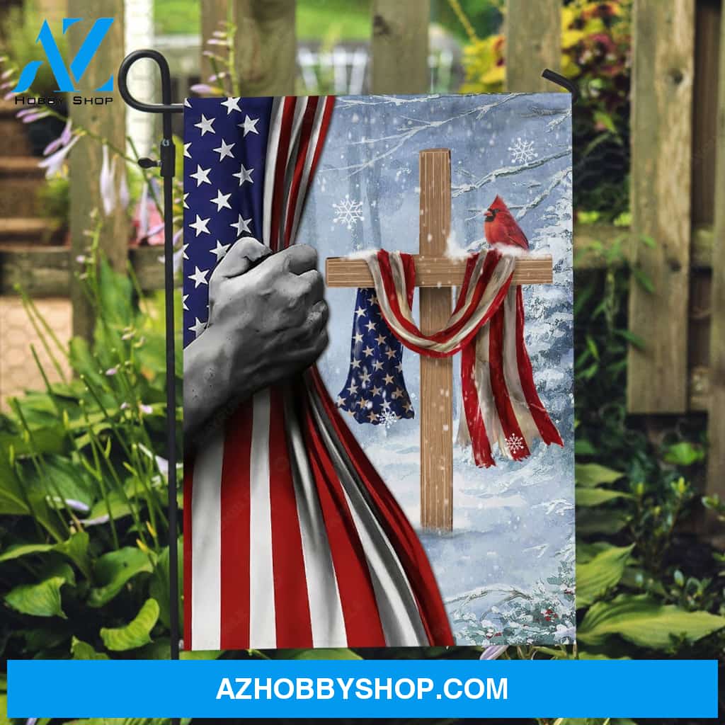 US flag painting, Red cardinal, Stunning Jesus hand - Jesus Flag