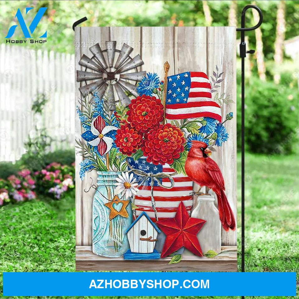 US flag, Pretty flower, Red cardinal, Windmill painting - Heaven Flag