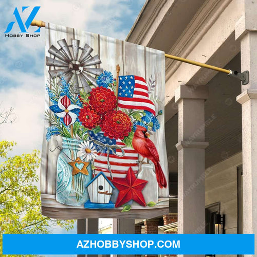 US flag, Pretty flower, Red cardinal, Windmill painting - Heaven Flag