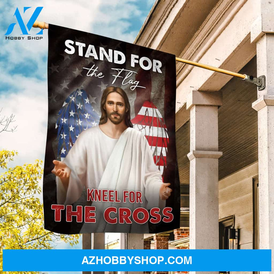 US flag wings, Stunning Jesus painting, Stand for the flag, Kneel for the cross - Jesus Flag
