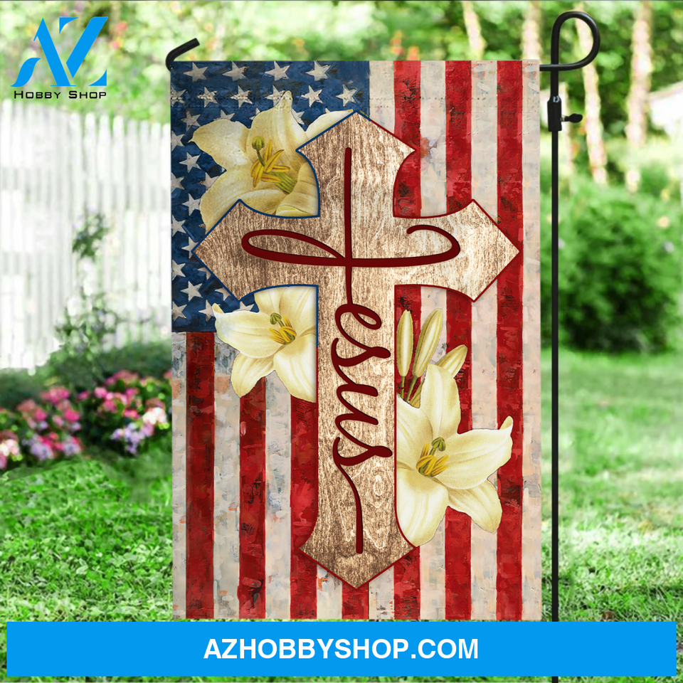 US flag, Yellow lily flower, Cross symbol, Jesus - Jesus Flag