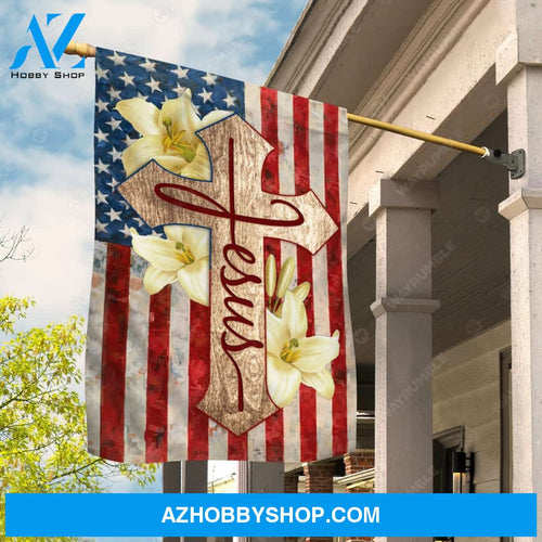 US flag, Yellow lily flower, Cross symbol, Jesus - Jesus Flag