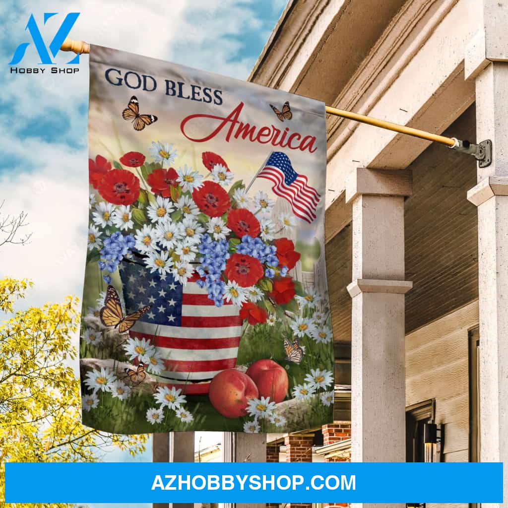 USA flag, Red poppies drawing, Daisy flower, God bless America- Jesus Flag