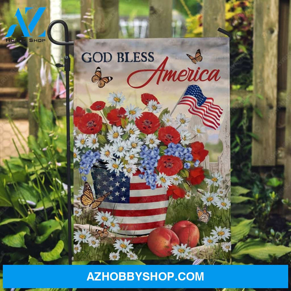 USA flag, Red poppies drawing, Daisy flower, God bless America- Jesus Flag