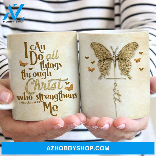 Vintage butterfly, I can do all things through Christ who strengthens me - Jesus AOP Mug