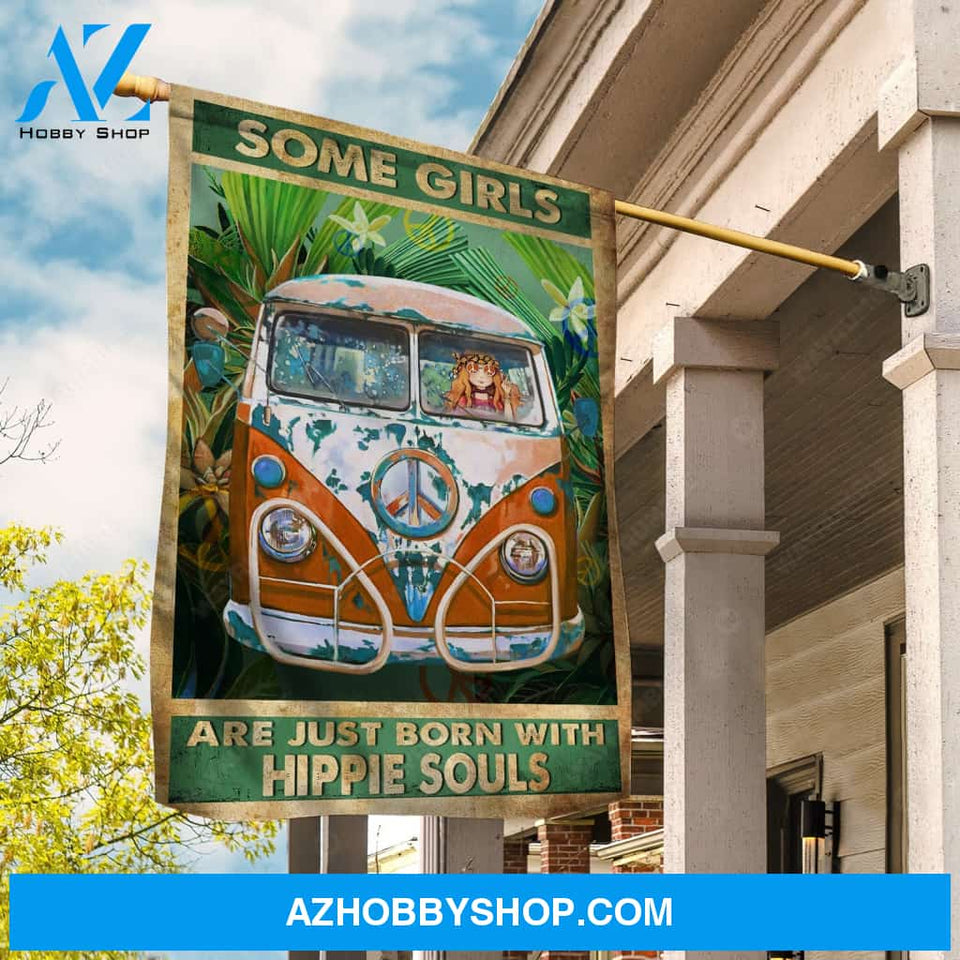 Vintage car, Hippie girl, Beautiful forest, Some girls are just born with hippie souls - Jesus Flag