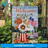 Vintage flower vase, Beautiful hummingbird, US flag painting, Welcome - Jesus Flag