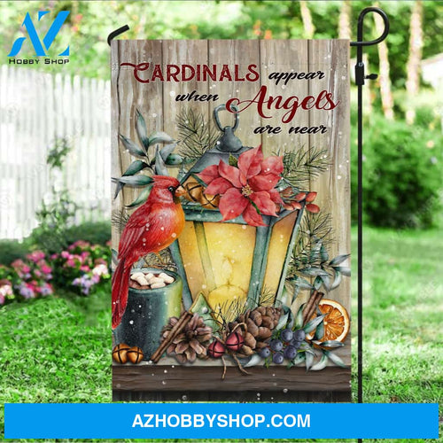 Vintage lantern, Red cardinal, Poinsettia flower, Cardinals appear when angels are near - Heaven Flag