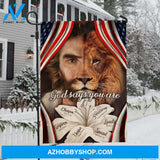Vintage lily flower, Beautiful Jesus face, Lion of Judah, God says you are unique - Jesus Flag