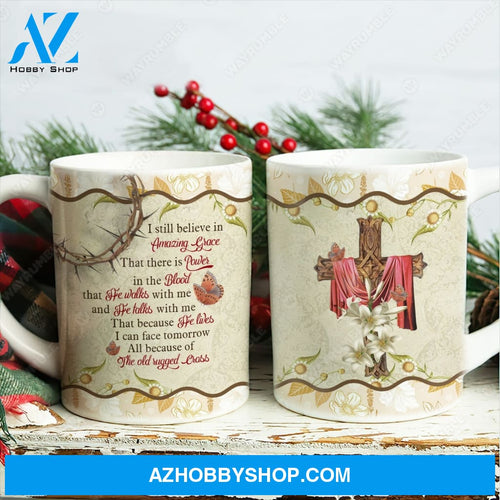 Vintage pattern, The wooden cross, Lily flowers, I still believe in amazing grace - Jesus AOP Mug