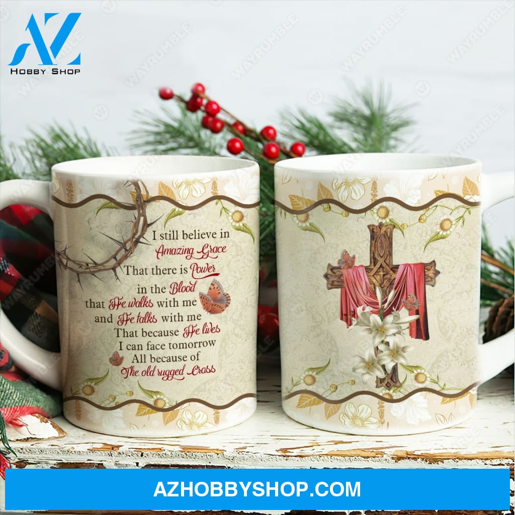Vintage pattern, The wooden cross, Lily flowers, I still believe in amazing grace - Jesus AOP Mug