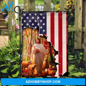 Walking with Jesus, Amazing forest, Lamb of God, US flag painting - Jesus Flag