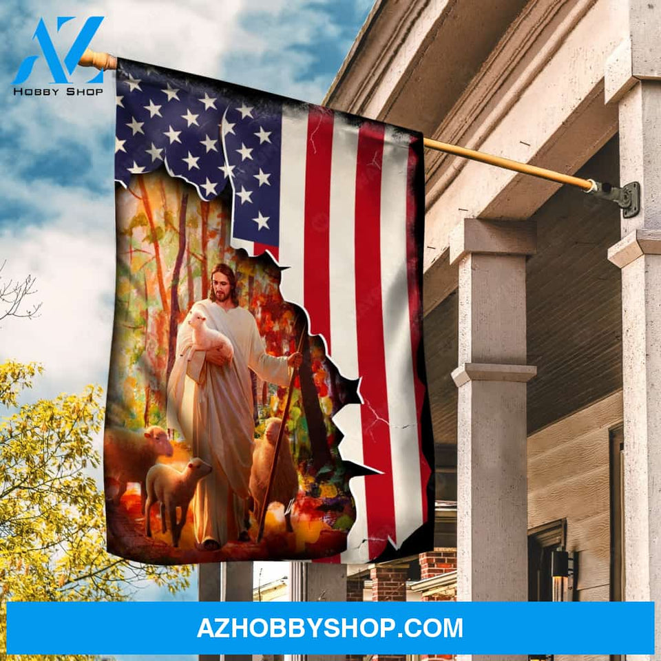 Walking with Jesus, Amazing forest, Lamb of God, US flag painting - Jesus Flag