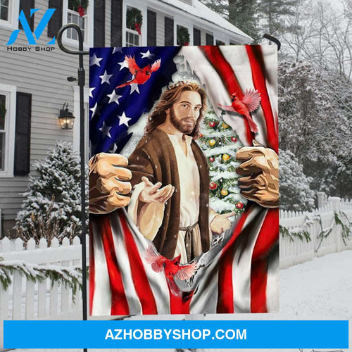 Walking with Jesus, Beautiful cardinal, Us flag artwork, Christmas tree - Jesus Flag