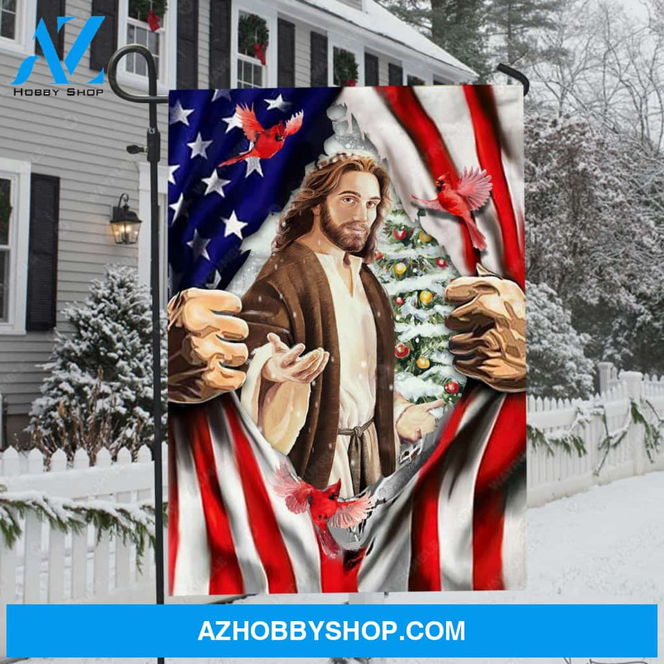 Walking with Jesus, Beautiful cardinal, Us flag artwork, Christmas tree - Jesus Flag