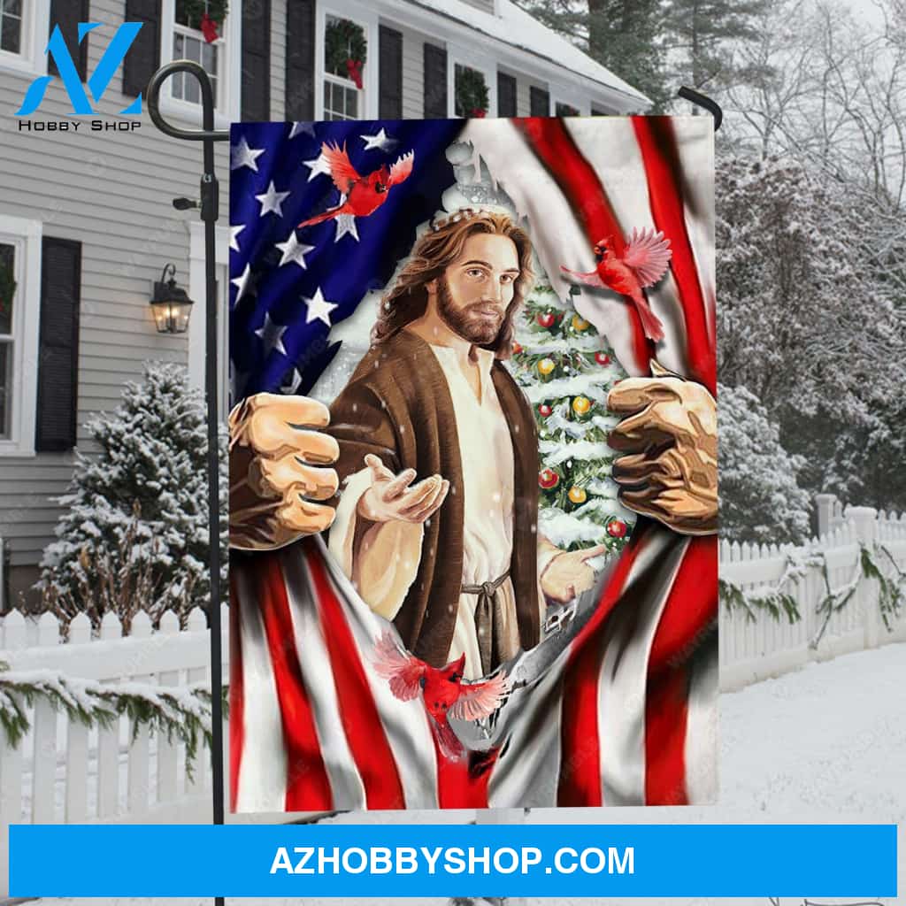 Walking with Jesus, Beautiful cardinal, Us flag artwork, Christmas tree - Jesus Flag