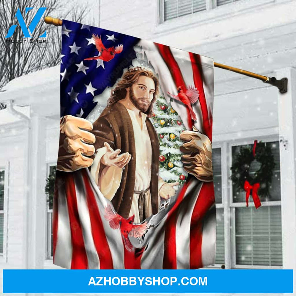 Walking with Jesus, Beautiful cardinal, Us flag artwork, Christmas tree - Jesus Flag