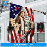 Walking with Jesus, Beautiful cardinal, Us flag artwork, Christmas tree - Jesus Flag