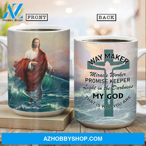 Walking with Jesus, Blue ocean, Jesus drawing, Way maker, Miracle worker - Jesus AOP Mug