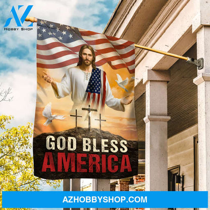 Walking with Jesus, The face of Jesus, Cross, White dove, God bless America - Jesus Flag