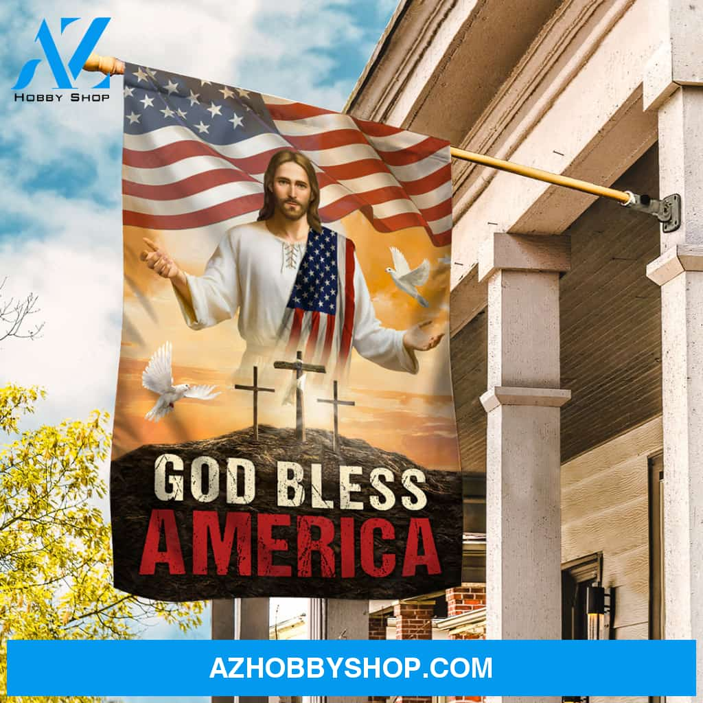 Walking with Jesus, The face of Jesus, Cross, White dove, God bless America - Jesus Flag