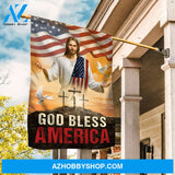 Walking with Jesus, The face of Jesus, Cross, White dove, God bless America - Jesus Flag