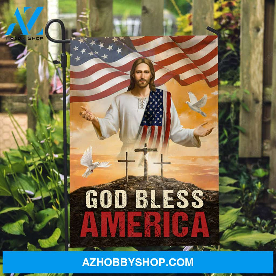 Walking with Jesus, The face of Jesus, Cross, White dove, God bless America - Jesus Flag